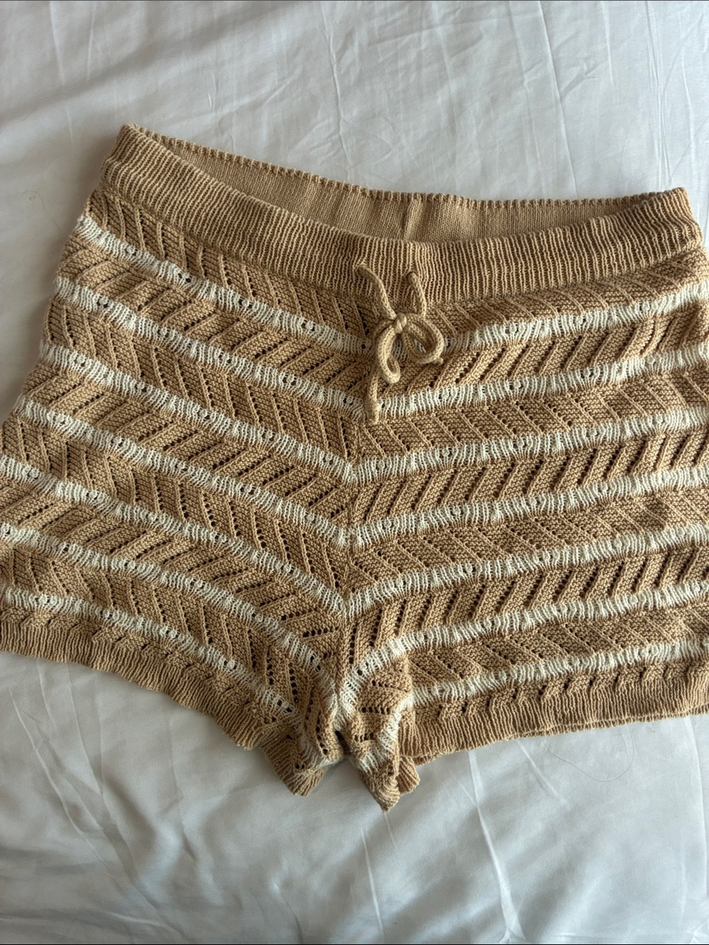aerie Knit Chevron Stripe Shorts in Beige and Cream